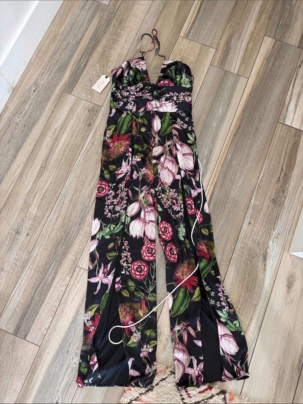 NWT Katie May never cross Black Floral Halter Wide-Leg Jumpsuit